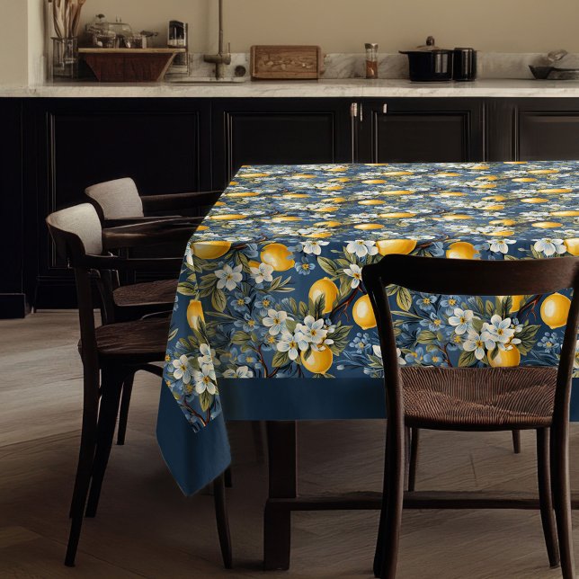 Mediterranean vibrant yellow lemons navy blue tablecloth (Mediterranean vibrant yellow lemons navy blue tablecloth)