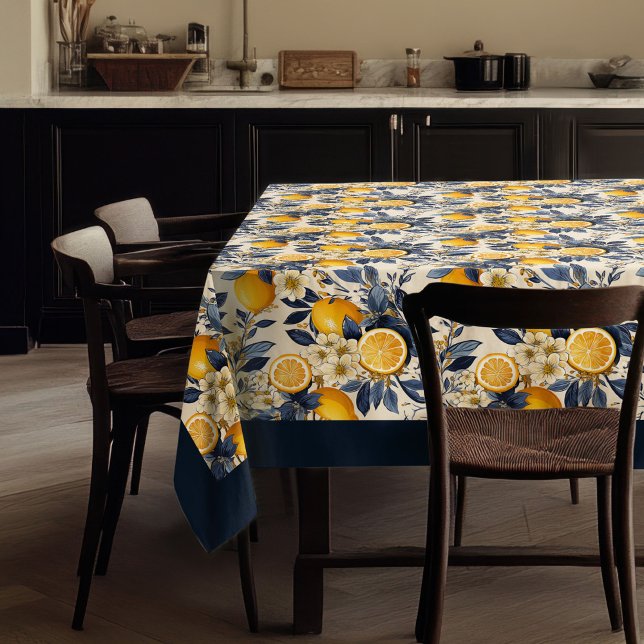 Mediterranean vibrant yellow lemons navy blue tablecloth (Mediterranean vibrant yellow lemons navy blue tablecloth)