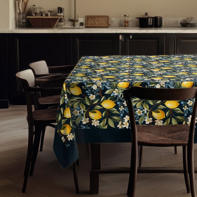 Mediterranean vibrant yellow lemons navy blue tablecloth (Mediterranean vibrant yellow lemons navy blue tablecloth)