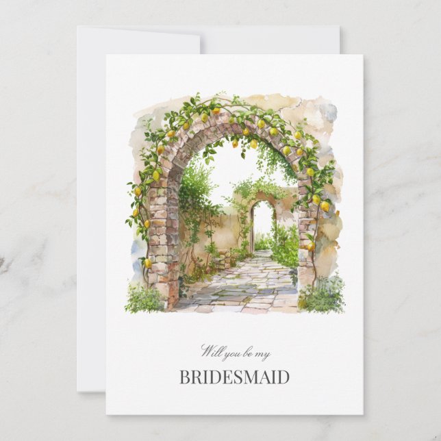 Mediterranean Watercolor Bridesmaid Proposal Card (Front)