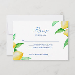 Mediterranean Watercolor Lemon Wedding RSVP card