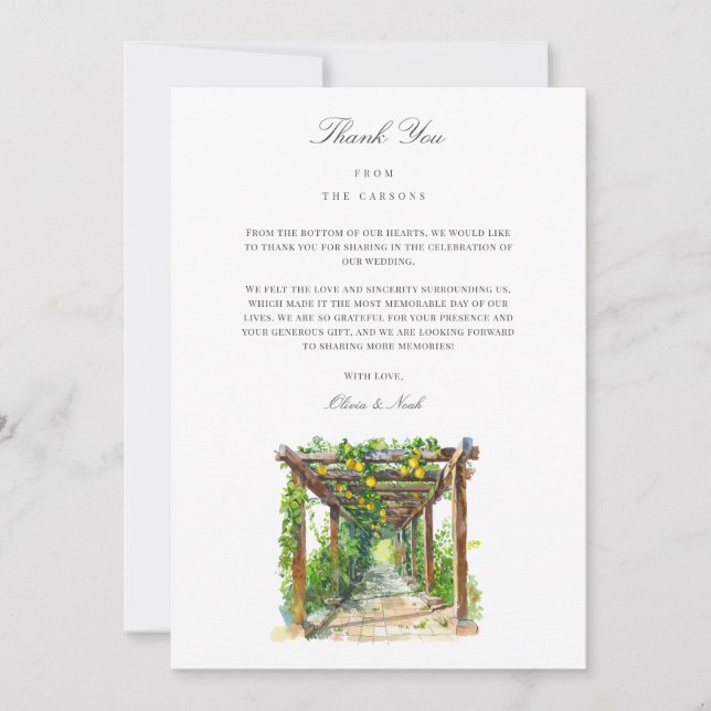 Mediterranean Watercolor Thank you Card (Front)