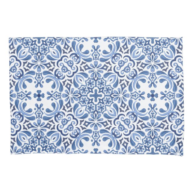 Mediterranean Watercolor Tile Pillowcase (Front-Left)