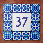 Mediterranean White and Blue House Number Plaque Ceramic Tile<br><div class="desc">Charming mediterranean style house number plaque to personalise with your digits or your monogram.</div>