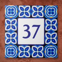 Mediterranean White and Blue House Number Plaque