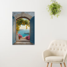 Mediterranean window view frame - coastal lemon