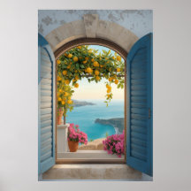 Mediterranean window view frame - coastal lemon