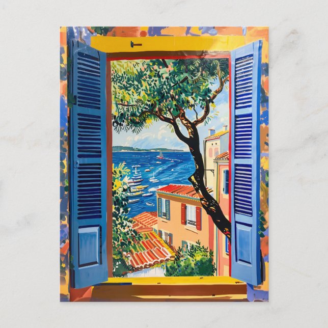 Mediterranean Window View with Olive Tree Postcard (Front)