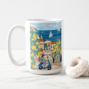 Mediterranean Woman Scooter Illustration Coffee Mug