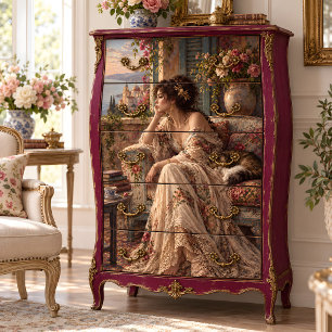 Mediterranean Woman With Cat and Roses Decoupage Tissue Paper