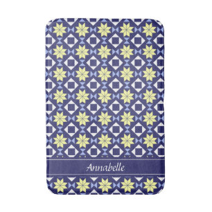 Mediterranean Yellow Blue Floral Tile Pattern Name Bath Mat