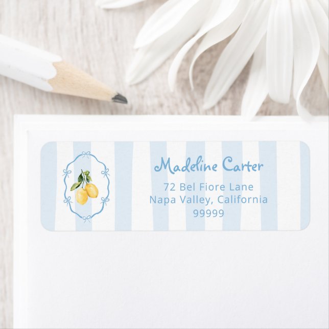 Mediterranean Yellow Lemon Blue Bows Address Return Address Label (Insitu)
