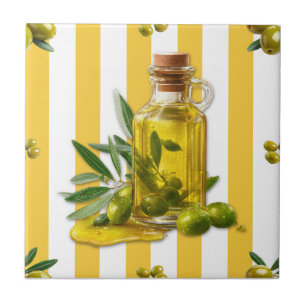 Mediterranean Yellow Stripe Pattern Olive Oil Ceramic Tile
