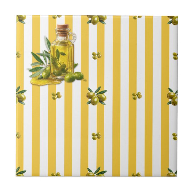 Mediterranean Yellow Stripe Seamless Olive Oil Ceramic Tile (Front)