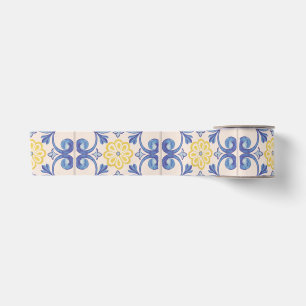 Mediterranean Yellow White Blue Tiles  Satin Ribbon