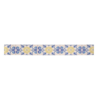 Mediterranean Yellow White Blue Tiles  Satin Ribbon