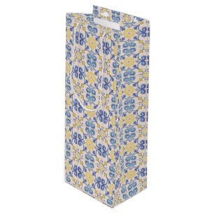 Mediterranean Yellow White Blue Tiles Wine Gift Bag