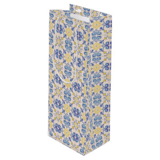 Mediterranean Yellow White Blue Tiles  Wine Gift Bag