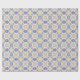 Mediterranean Yellow White Blue Tiles Wrapping Paper