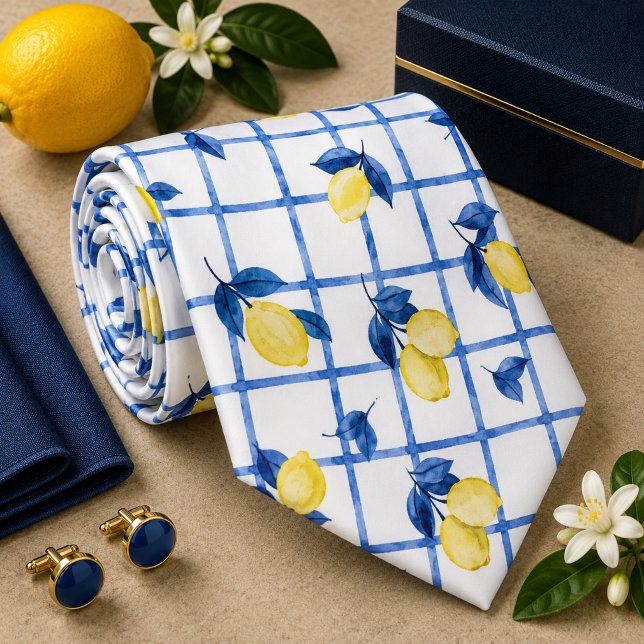 Mediterrenean Citrus Lemon pattern Neck Tie (Creator Uploaded)