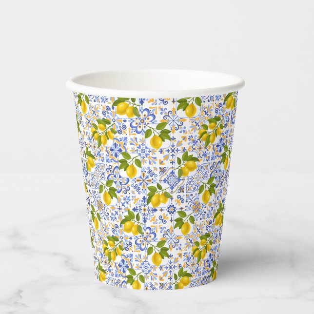 Mediterrenean Citrus Lemon pattern Paper Cups (Front)