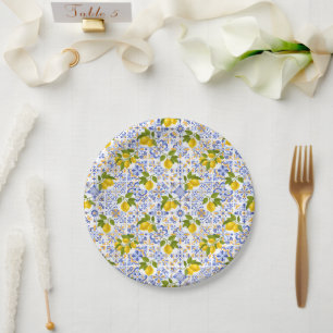Mediterrenean Citrus Lemon pattern Paper Plate