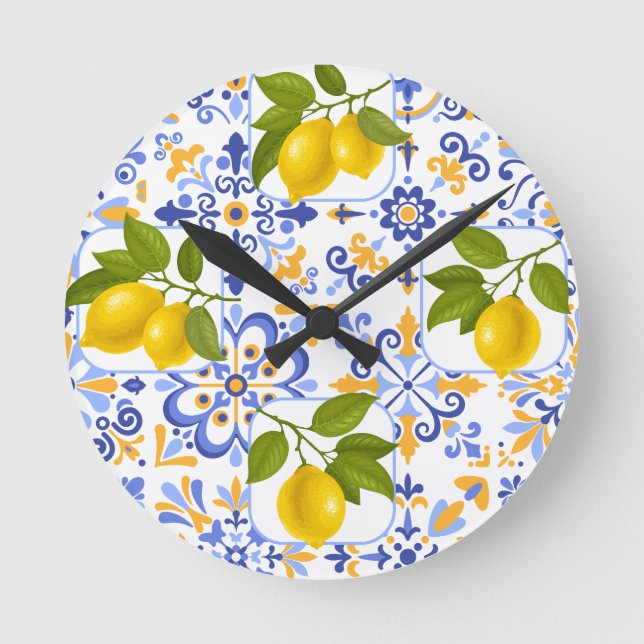 Mediterrenean Citrus Lemon pattern Round Clock (Front)