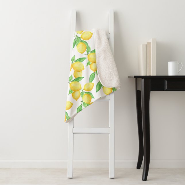 Mediterrenean Citrus Lemon pattern Sherpa Blanket (In Situ)