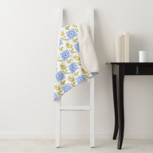 Mediterrenean Citrus Lemon pattern Sherpa Blanket