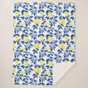 Mediterrenean Citrus Lemon pattern Sherpa Blanket