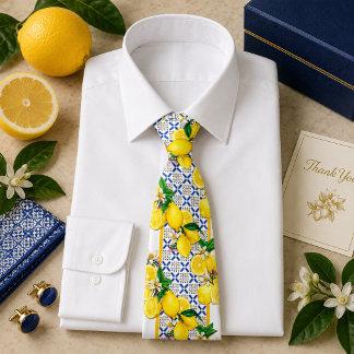 Mediterrenean Citrus Lemon pattern Tie