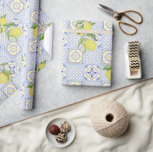Mediterrenean Citrus Lemon pattern Wrapping Paper