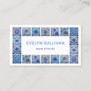 Mediterrranean blue tiles frame business card