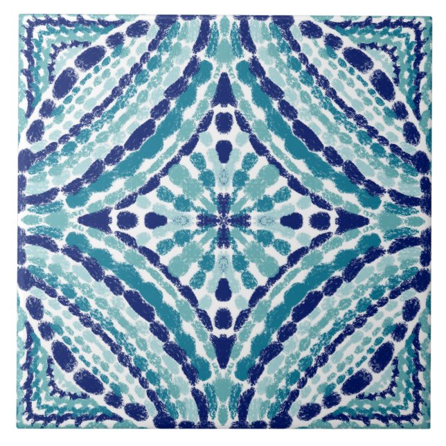 Meditteranean Blue Turquoise Mosaics Hand Painted Ceramic Tile (Front)