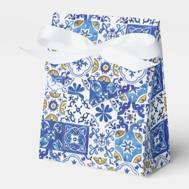 Meditteranean Mosaic Tiles Wedding Baby Birthday Favour Box (Front Side)