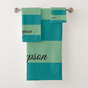 Medium and Light Green Stripes Bath Towel Set