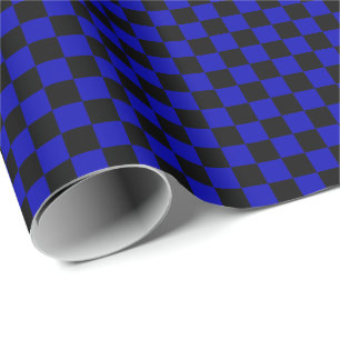Medium Black and Royal Blue Checks Wrapping Paper