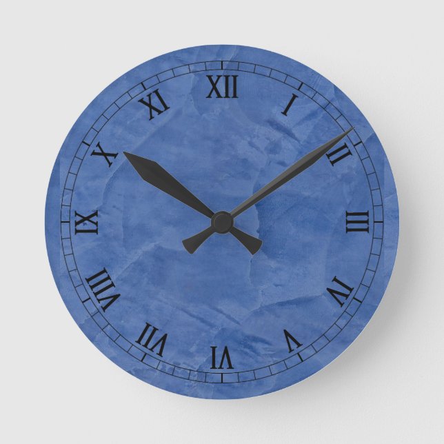 Medium Blue Faux Finish Roman Numerals Round Clock (Front)