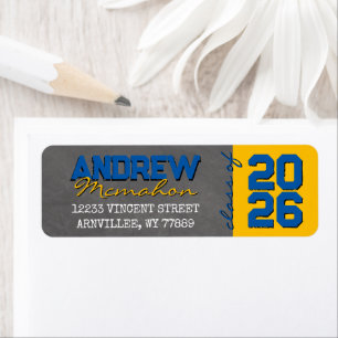 Medium Blue & Gold Chalkboard Grad Return Address Label