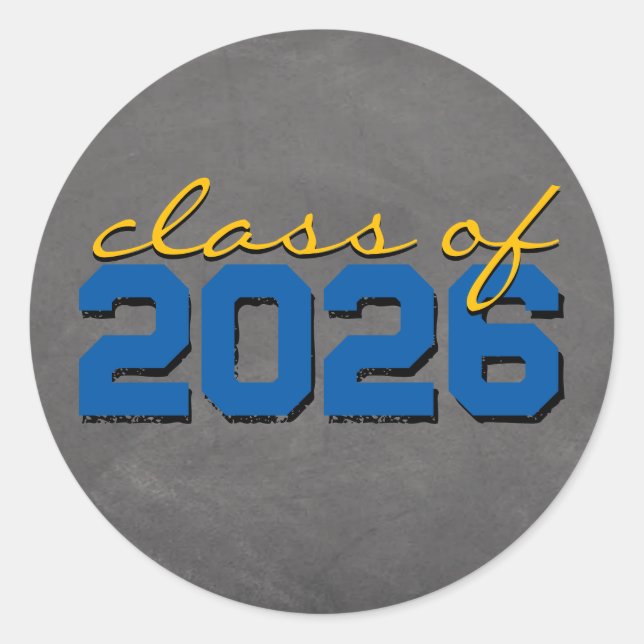 Medium Blue & Gold Chalkboard Graduation Stickers (Front)