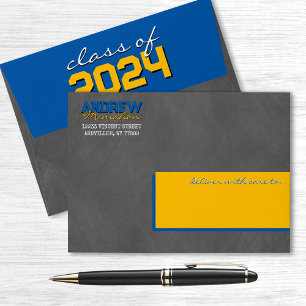 Medium Blue & Gold Graduation Chalkboard Envelopes