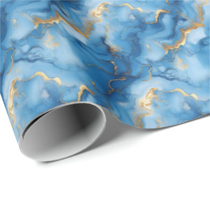 Medium Blue & Gold Marble Wrapping Paper