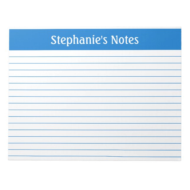 Medium Blue Lined 11 x 8.5 Landscape Personalised Notepad (Front)