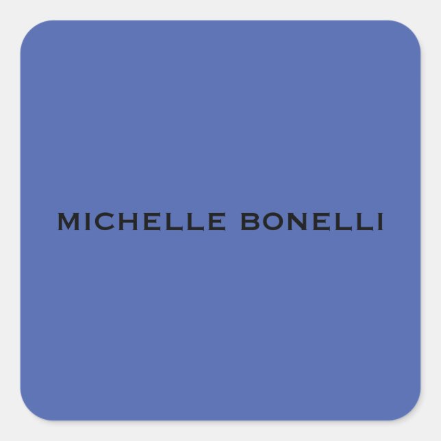 Medium Blue Minimalist Plain Legible Modern Square Sticker (Front)