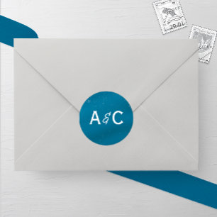 Medium Blue Sky Snowy Monogram Wedding Classic Round Sticker