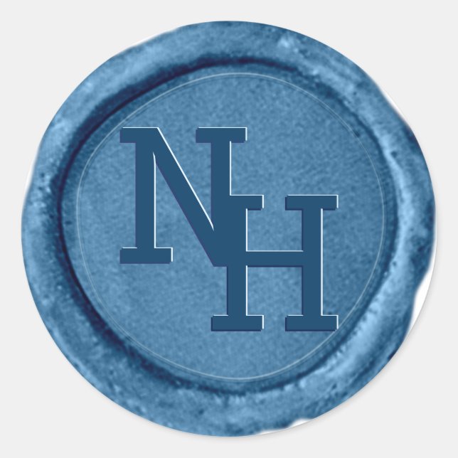 Medium Blue Wax Seal Monogram Initials Wedding (Front)