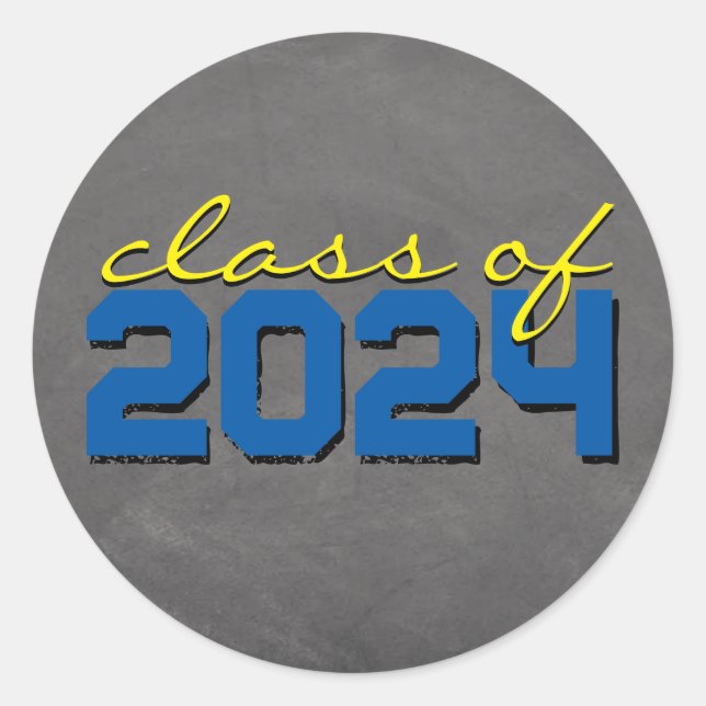 Medium Blue Yellow Chalkboard Graduation Stickers (Front)