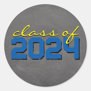Medium Blue Yellow Chalkboard Graduation Stickers