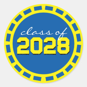 Medium Blue & Yellow Filmstrip Graduation Classic Round Sticker