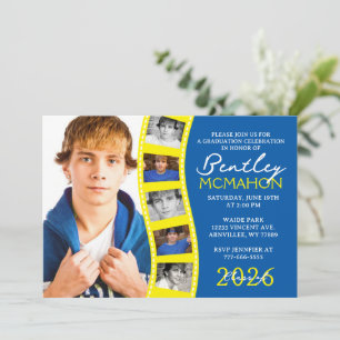Medium Blue & Yellow Photo Filmstrip Graduation Invitation